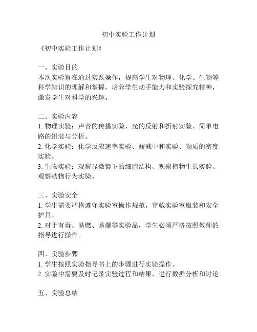 初中实验工作计划