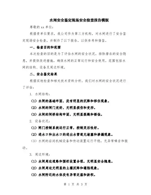 水闸安全鉴定现场安全检查报告模版