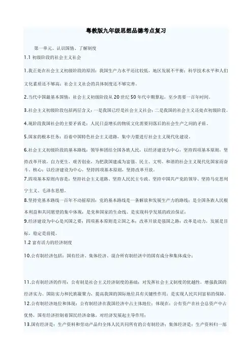 粤教版九年级思想品德考点复习