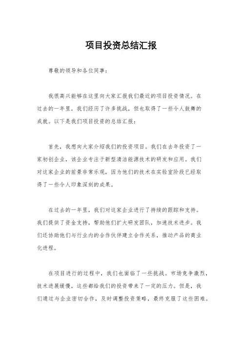 项目投资总结汇报
