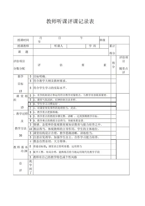 教师听评课记录表