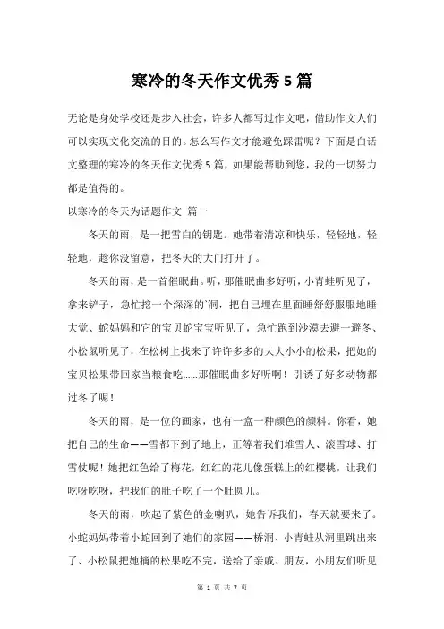 寒冷的冬天作文优秀5篇