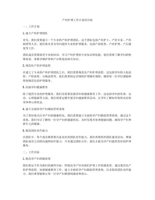 产科护理工作计划及目标