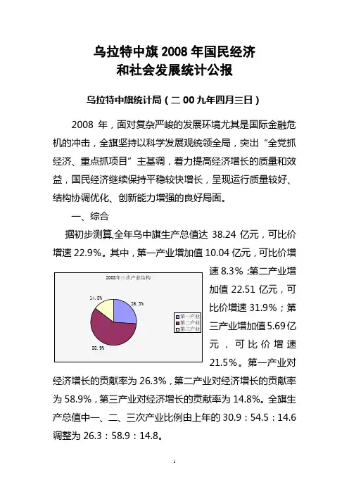 乌拉特中旗2008年国民经济