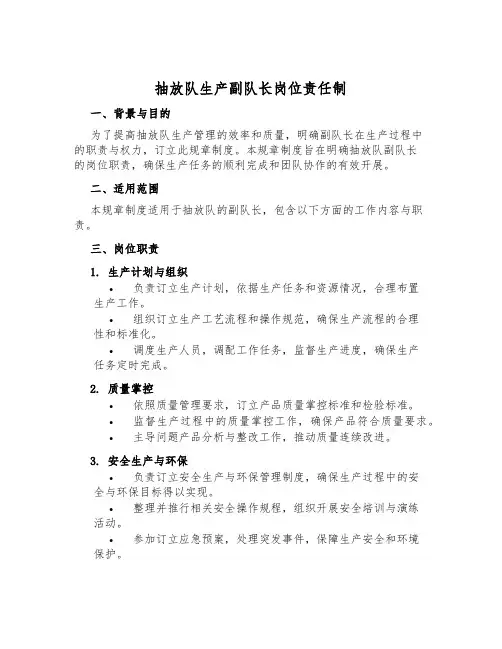抽放队生产副队长岗位责任制