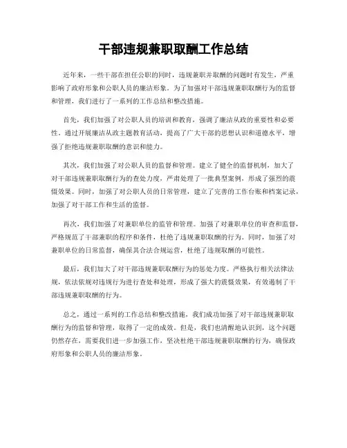 干部违规兼职取酬工作总结