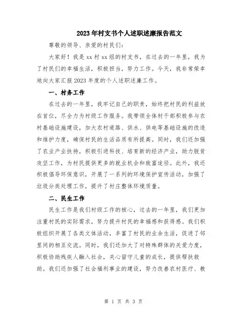 2023年村支书个人述职述廉报告范文