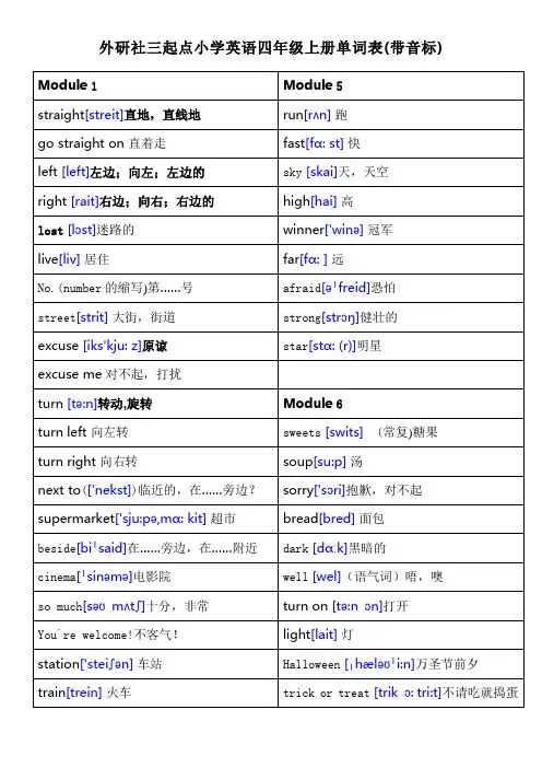 外研社四年级上册-英语单词-带音标