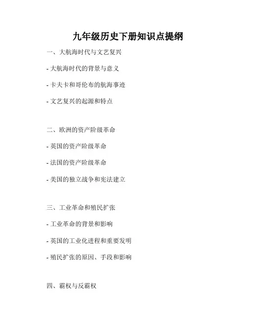 九年级历史下册知识点提纲