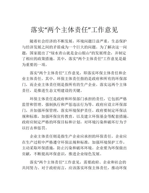落实“两个主体责任”工作意见