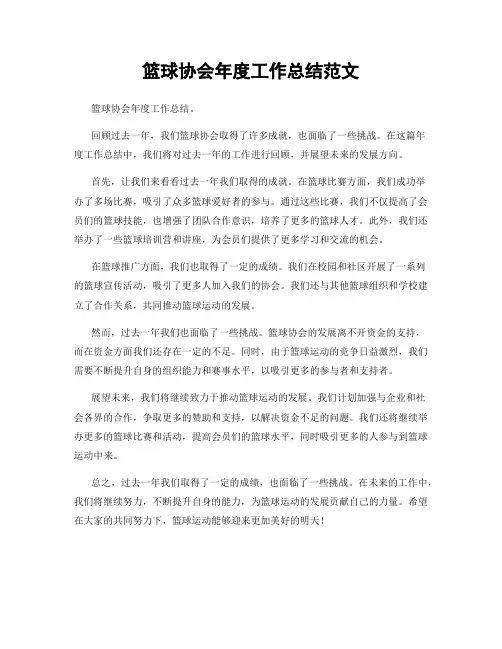 篮球协会年度工作总结范文