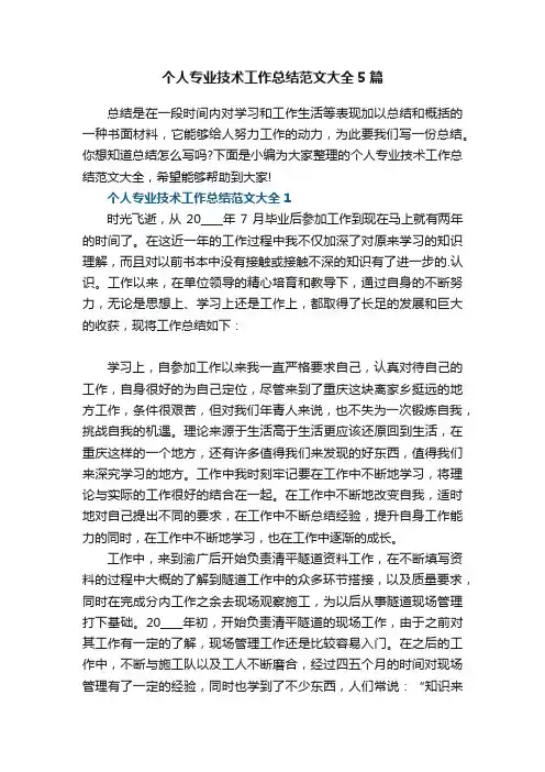 个人专业技术工作总结范文大全5篇