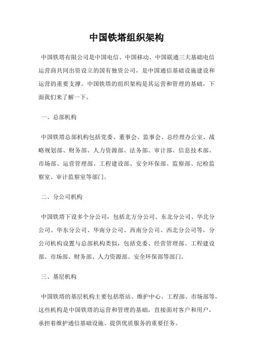 中国铁塔组织架构