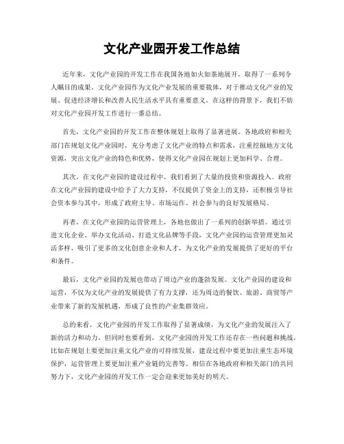 文化产业园开发工作总结