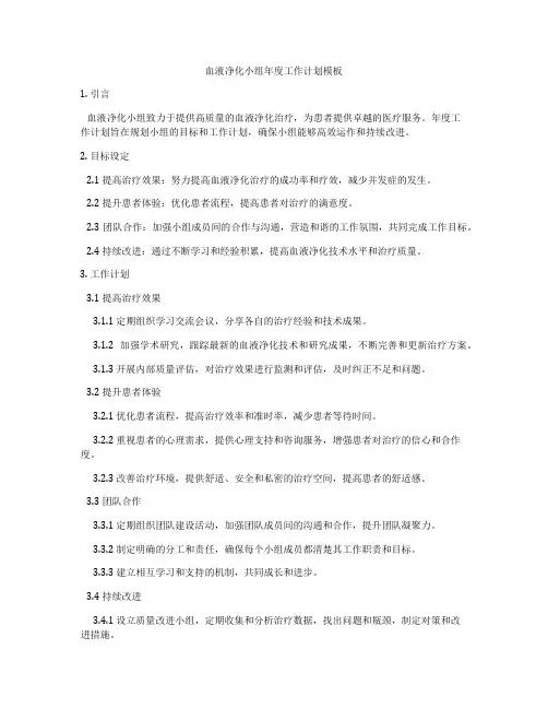 血液净化小组年度工作计划模板