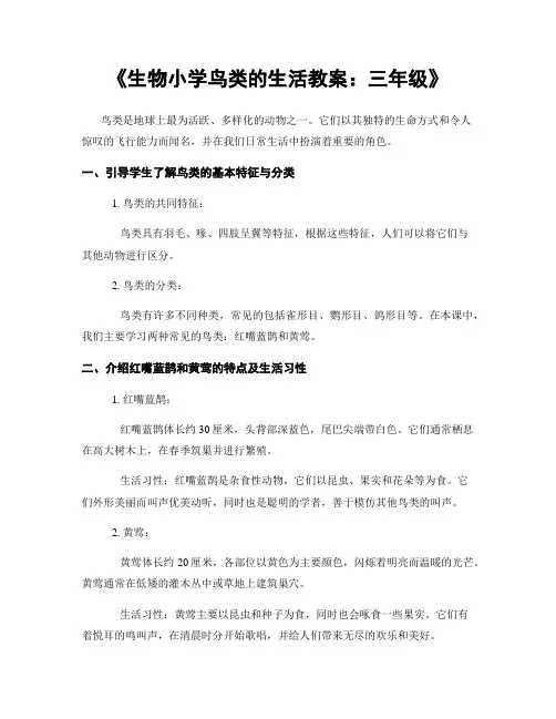 《生物小学鸟类的生活教案：三年级》