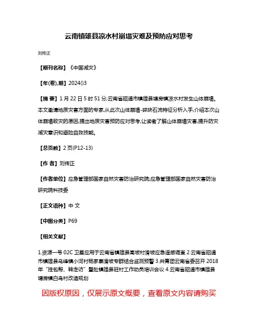 云南镇雄县凉水村崩塌灾难及预防应对思考