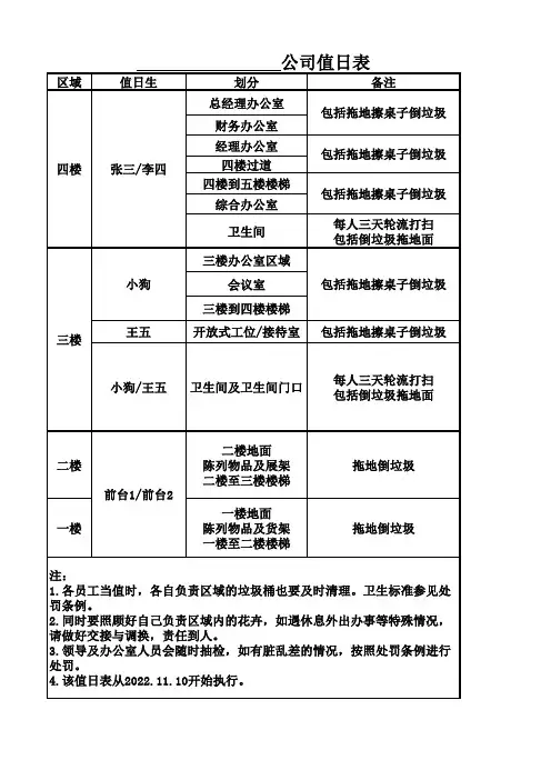 公司值日表