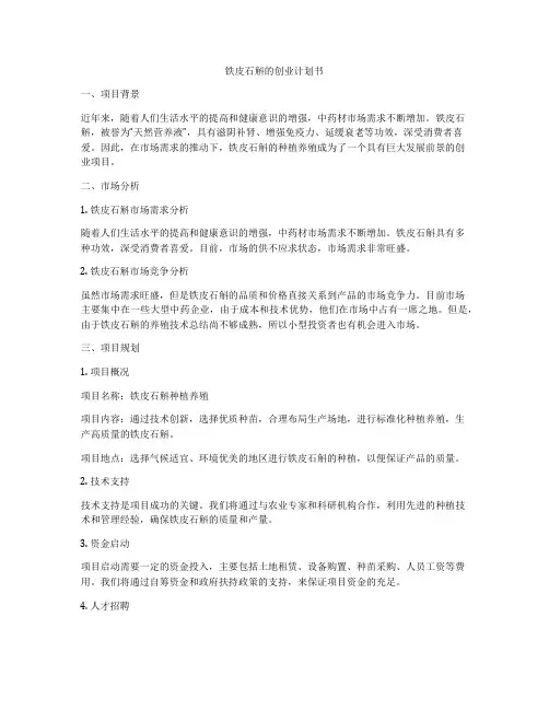 铁皮石斛的创业计划书