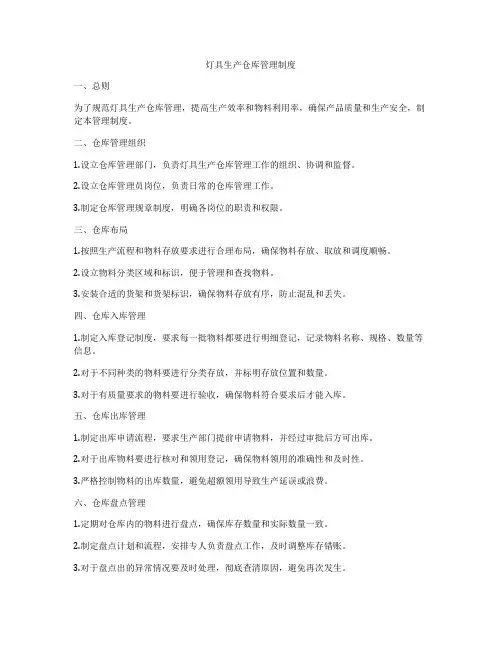 灯具生产仓库管理制度