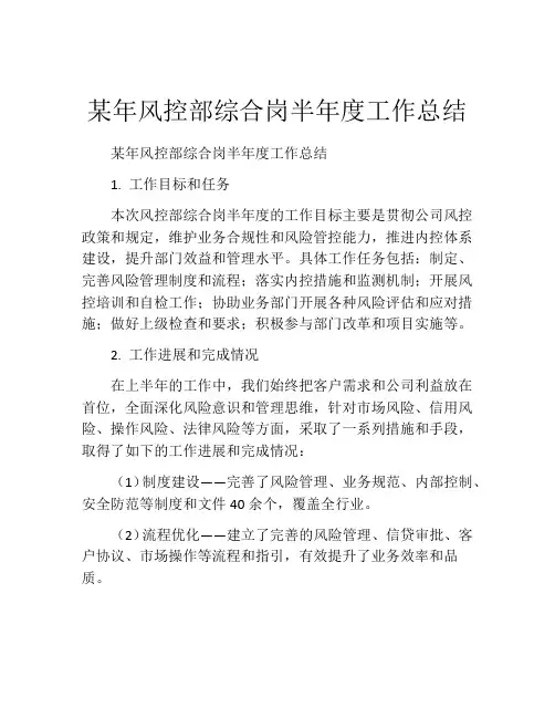 某年风控部综合岗半年度工作总结