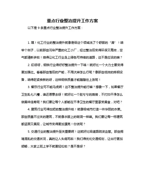 重点行业整治提升工作方案