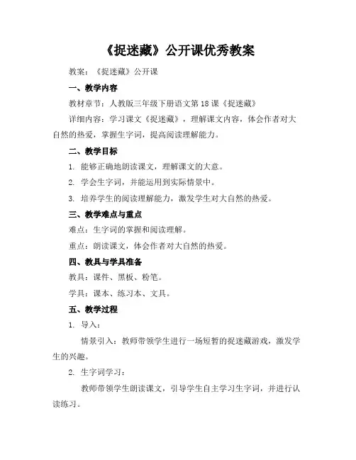 《捉迷藏》公开课优秀教案