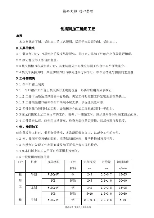 刨插削加工通用工艺
