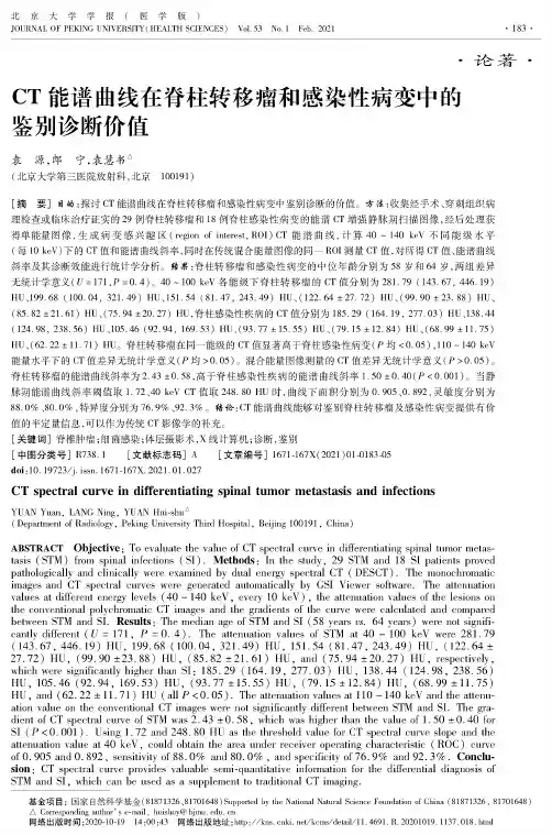 CT能谱曲线在脊柱转移瘤和感染性病变中的鉴别诊断价值