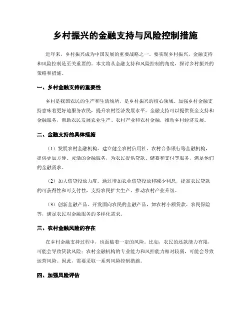 乡村振兴的金融支持与风险控制措施