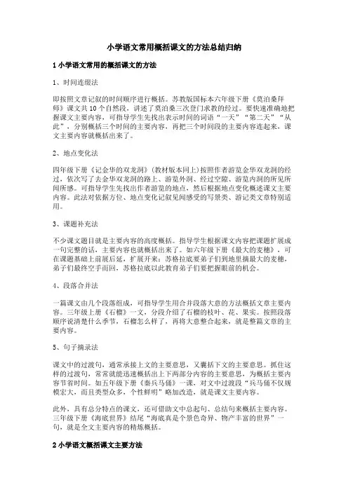 小学语文常用概括课文的方法总结归纳