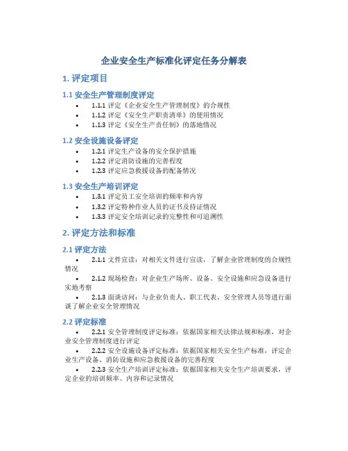 企业安全生产标准化评定任务分解表