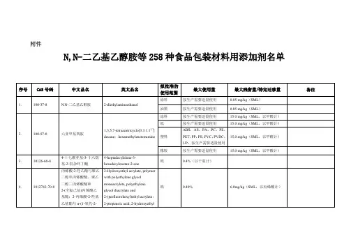 包材可用的食品添加剂