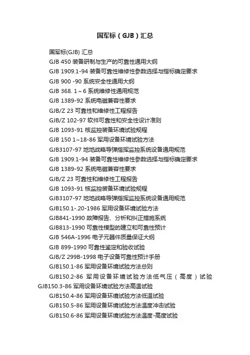 国军标（GJB）汇总