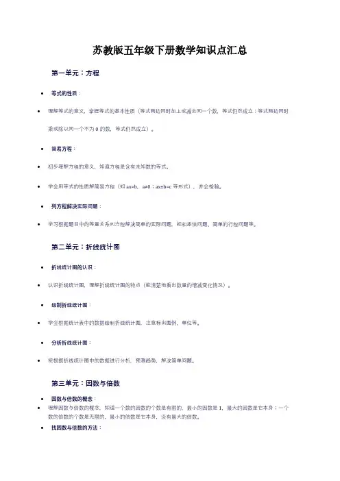 苏教版五年级下册数学知识点汇总