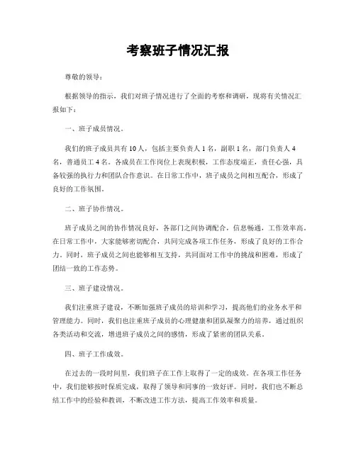考察班子情况汇报