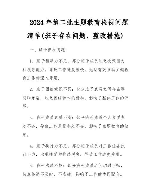 2024年第二批主题教育检视问题清单(班子存在问题、整改措施)