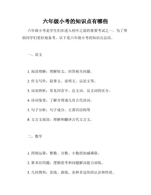 六年级小考的知识点有哪些
