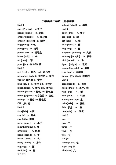 新版PEP小学英语(3-6年级)单词表