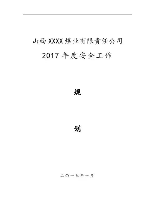 XX煤矿2017年度安全工作规划