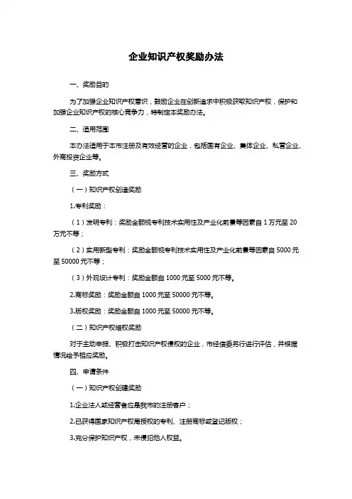 企业知识产权奖励办法