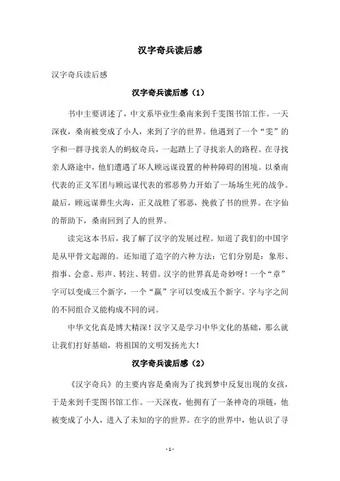 汉字奇兵读后感