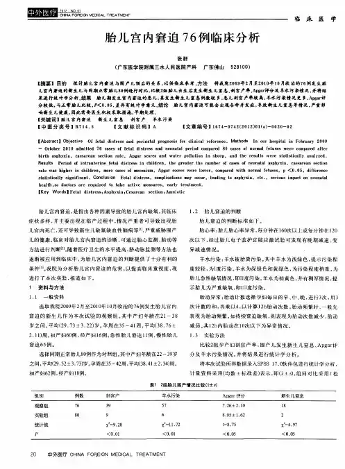 胎儿宫内窘迫76例临床分析