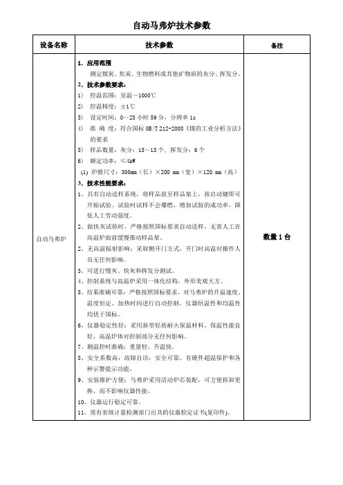 自动马弗炉技术参数