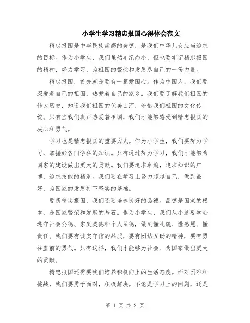 小学生学习精忠报国心得体会范文