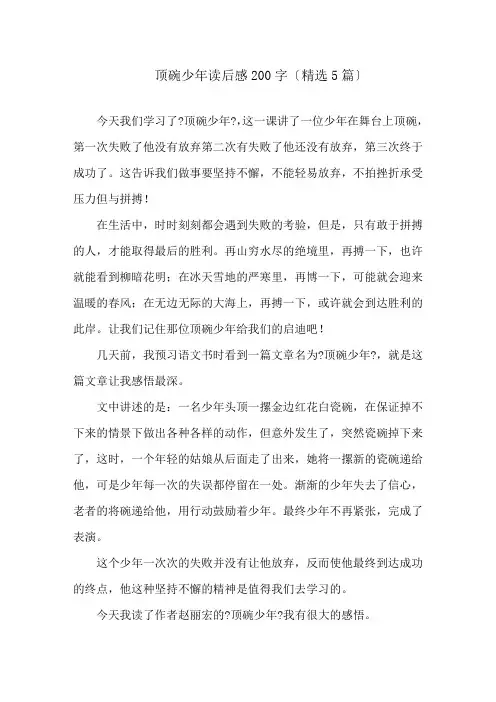 顶碗少年读后感200字(精选5篇)精选