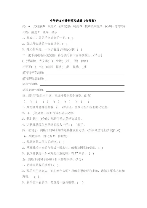 【6套打包】佛山市小升初模拟考试语文试题含答案