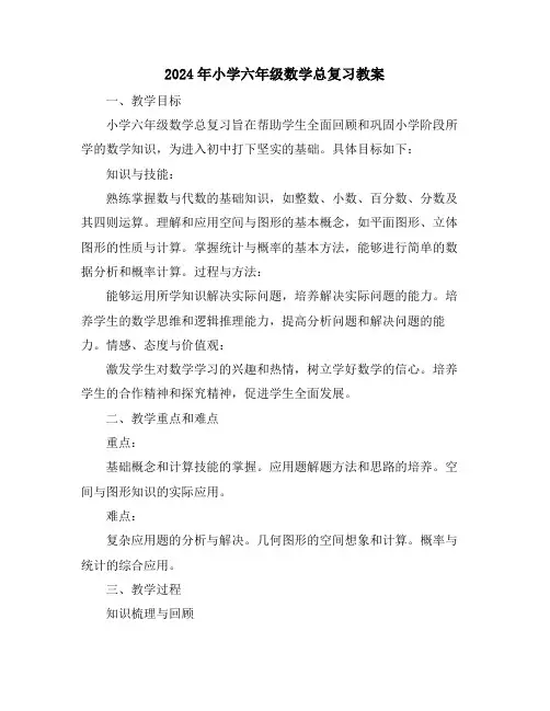 2024年小学六年级数学总复习教案