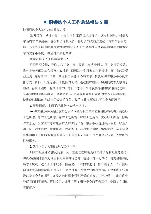 挂职锻炼个人工作总结报告3篇