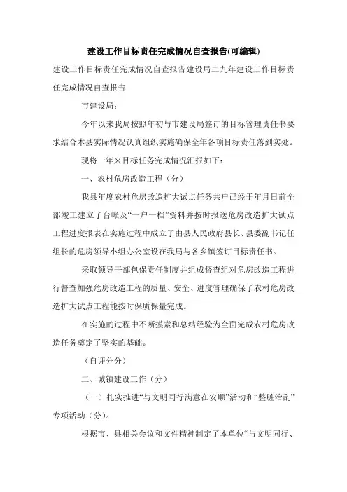 建设工作目标责任完成情况自查报告(可编辑).doc